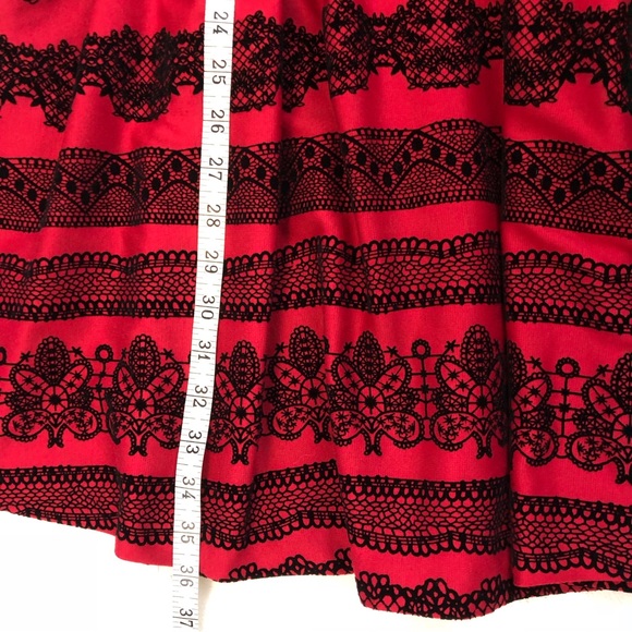 Elle Black Red Flocked  Fit & Flare Party Dress - Picture 11 of 16